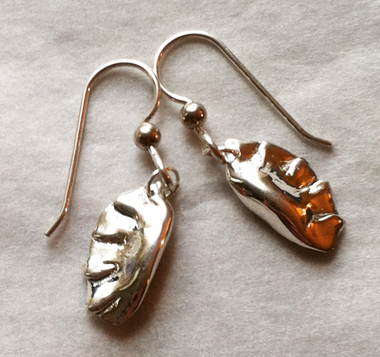 Chinese Potsticker Dumpling Earrings in Sterling Silver