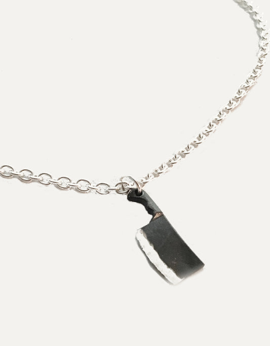 Black Silver Chef Cleaver Pendant Necklace