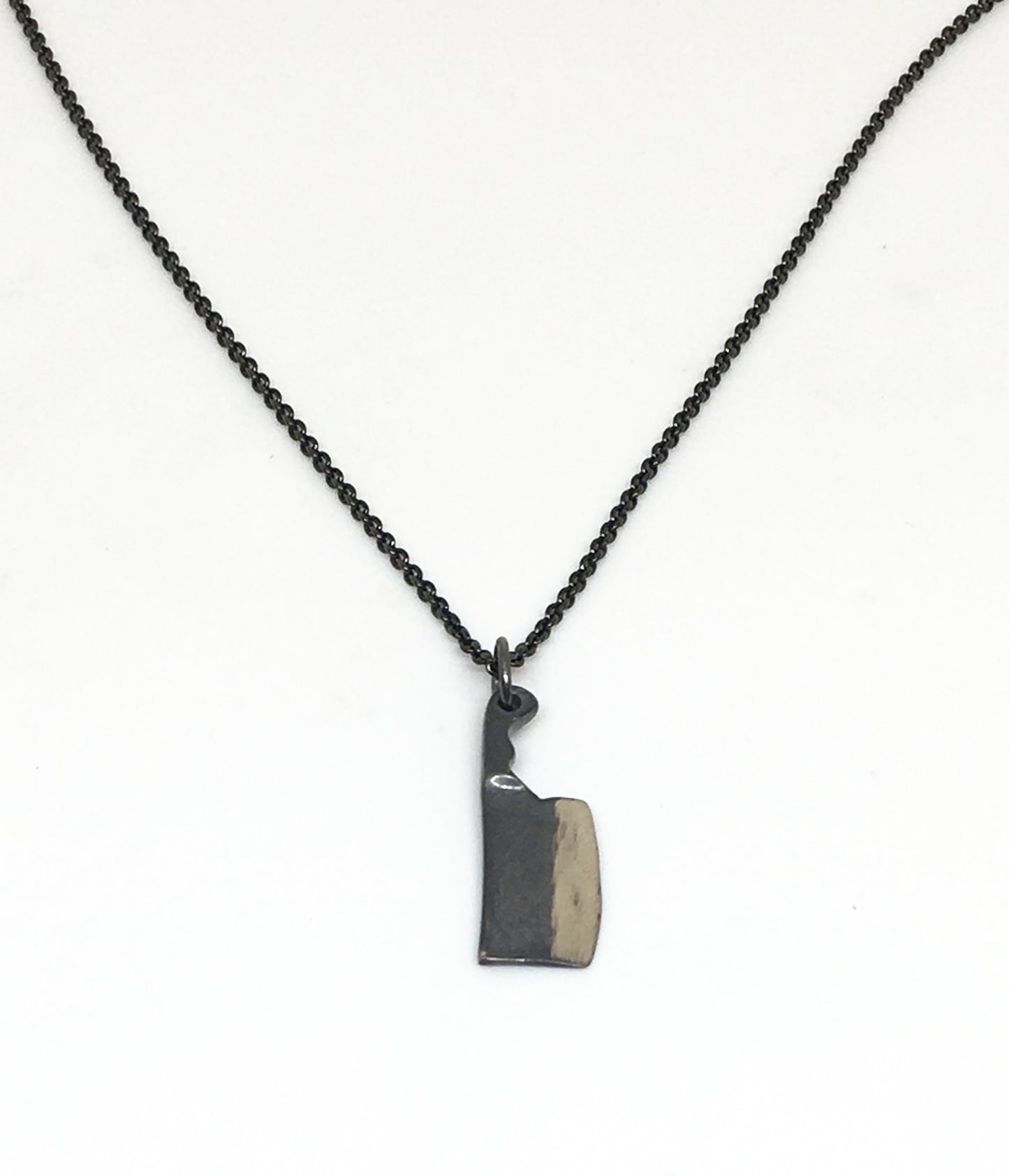 Chef Black Cleaver Knife Pendant Necklace with Black Silver Chain