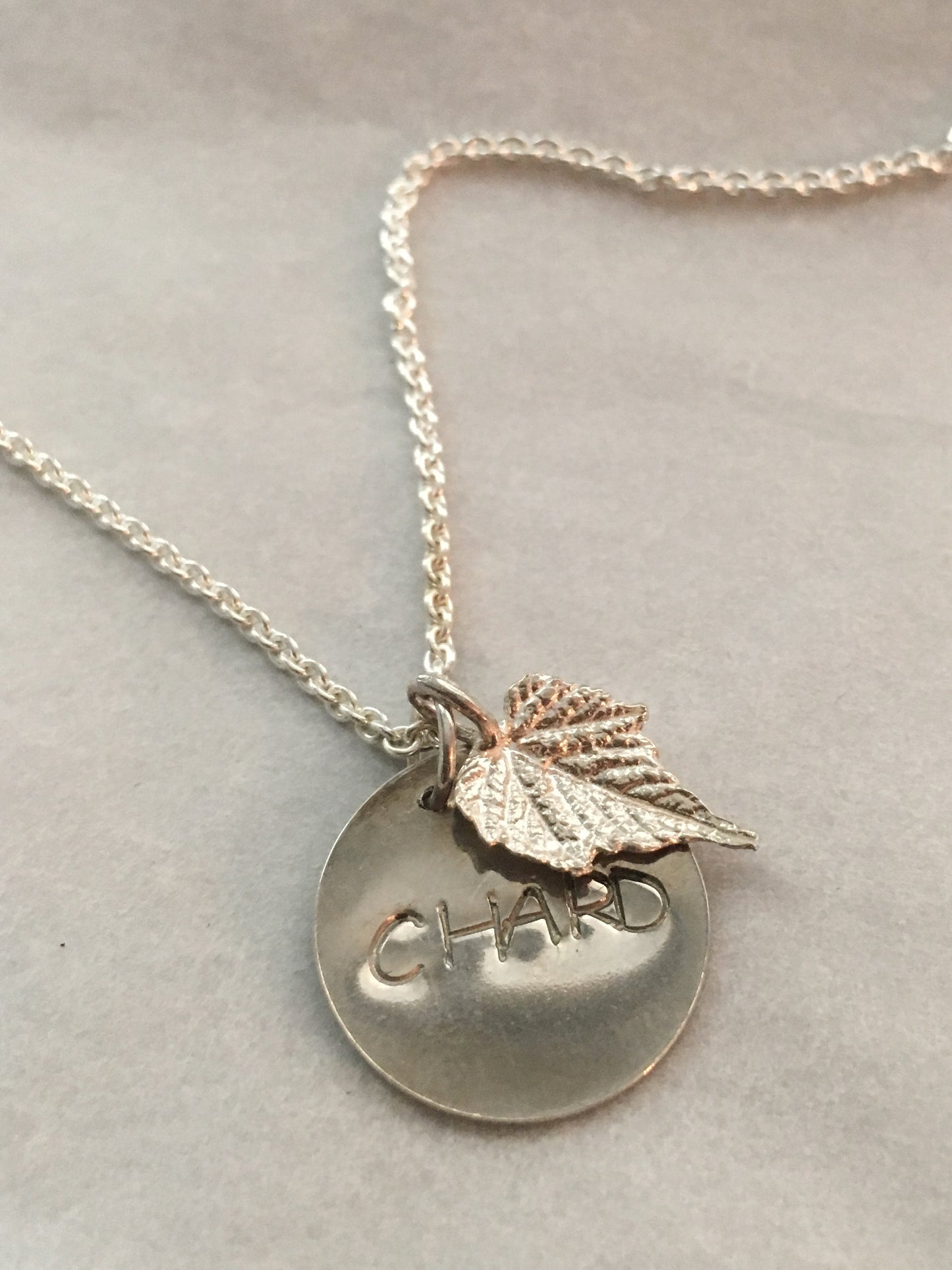 Hand Stamped Chardonnay Wine Lover Necklace in Sterling Silver