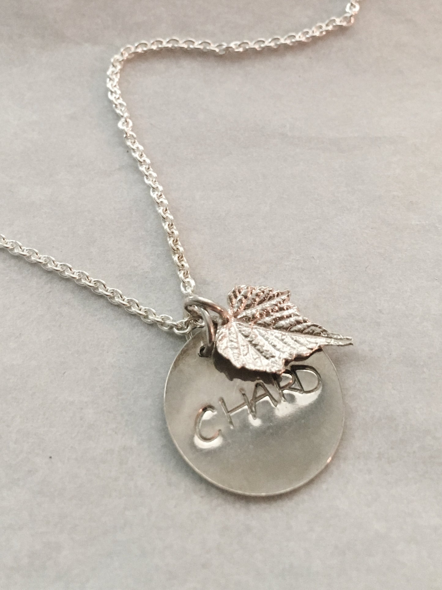 Hand Stamped Chardonnay Wine Lover Necklace in Sterling Silver