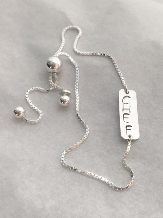Handstamped Chef Adjustable Bolo Bracelet in Sterling Silver