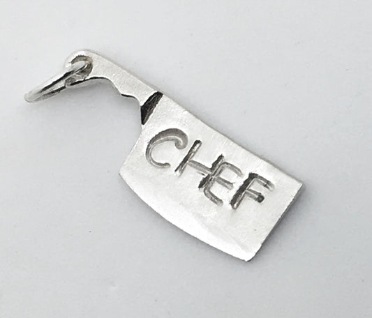 Hand Stamped Chef Cleaver Charm in Sterling Silver
