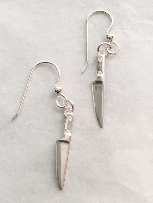 Chef Knife Dangle Earrings in Sterling Silver