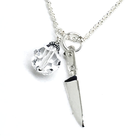 Chef's Knife Pendant Necklace with Clear Swarovski Crystal Charm