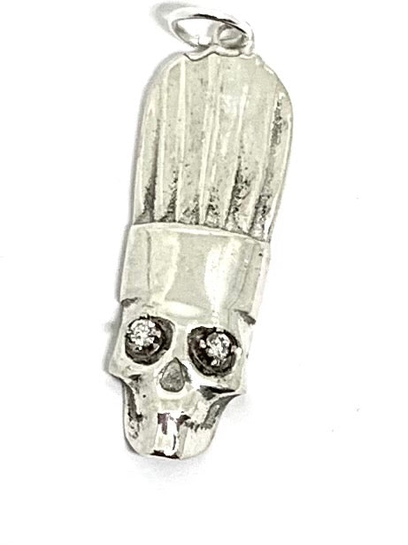 Chef Skull Charm in Sterling Silver with Lab Created Diamond Eyes