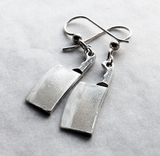 Chef Cleaver Knife Earrings in Sterling Silver
