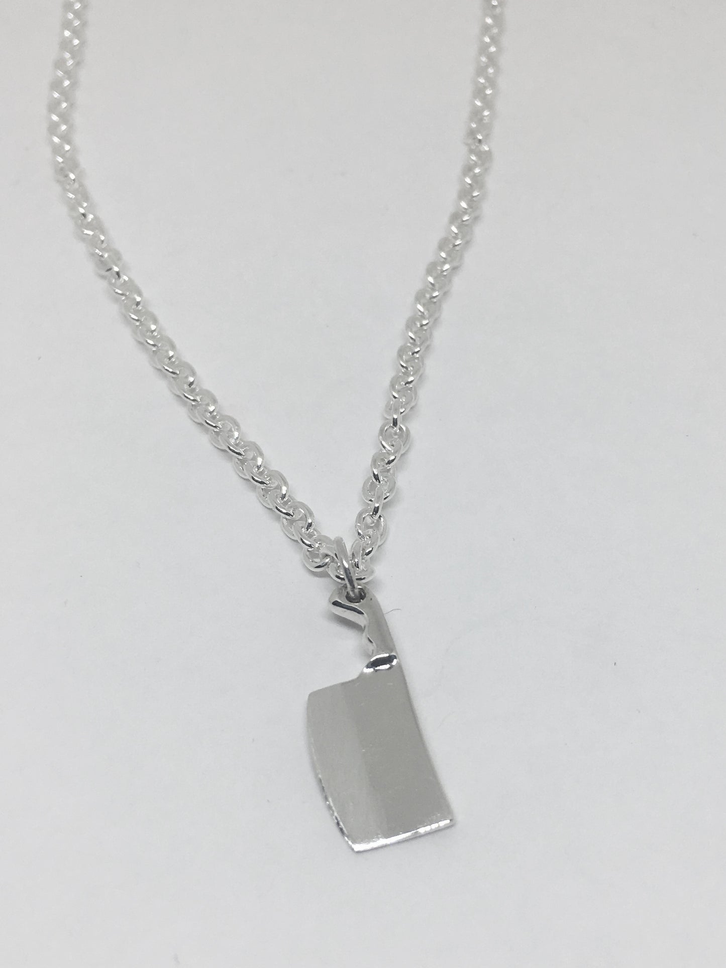 Chef Cleaver Knife Pendant Necklace in Sterling Silver with 3mm Chain
