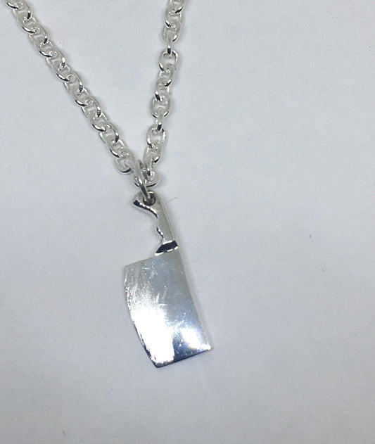 Chef Cleaver Knife Pendant Necklace in Sterling Silver with 3mm Chain