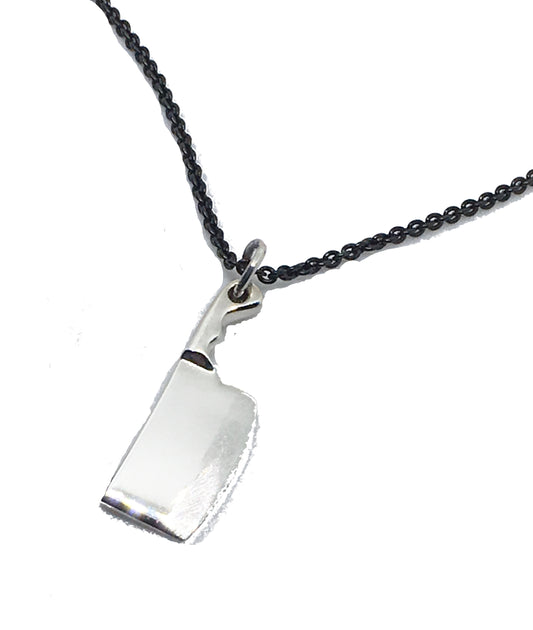 Chef Cleaver Pendant Necklace with Black Silver Chain