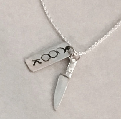 Handstamped Cook Charm and Chef's Knife Pendant Necklace