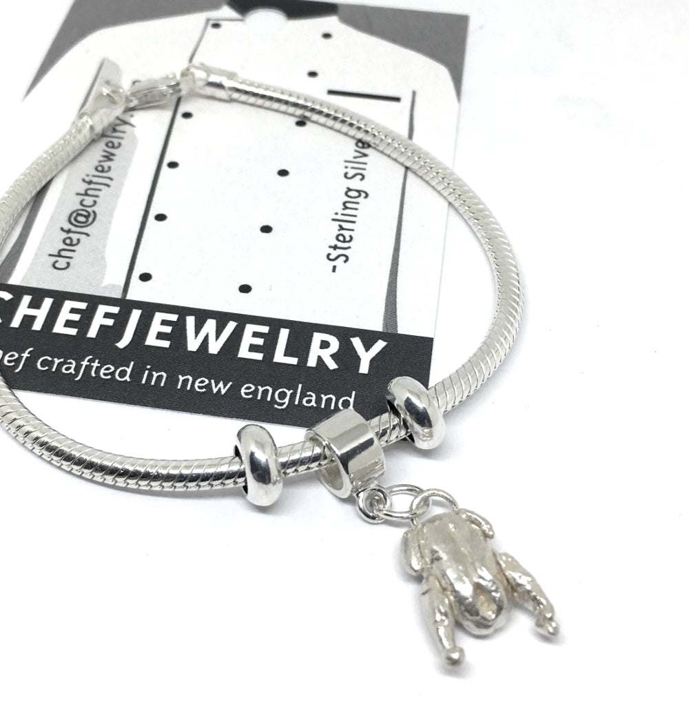 Sterling Silver Duck European Style Charm Bracelet with Snake
