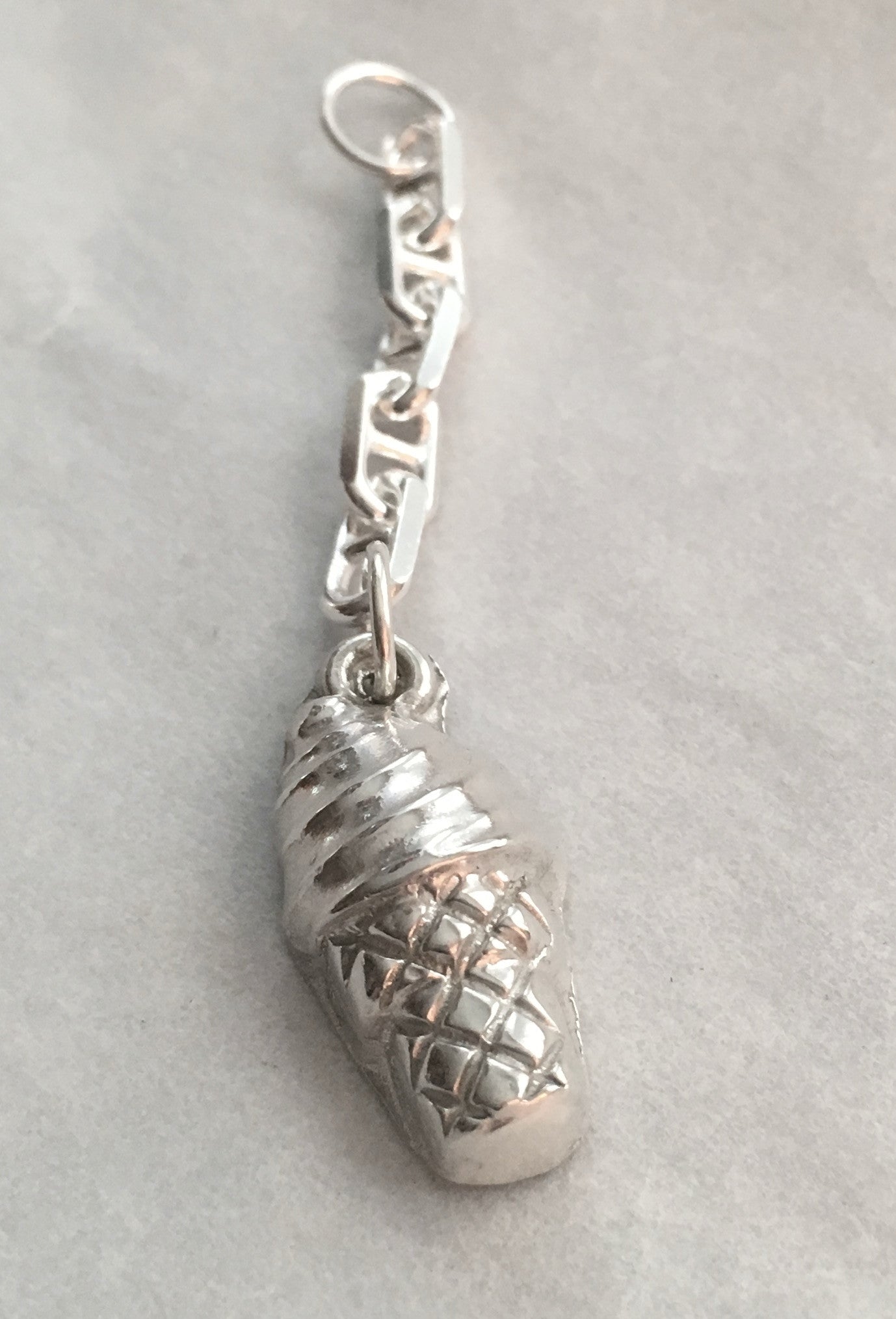 Ice Cream Cone Key Chain Charm in Sterling Silver