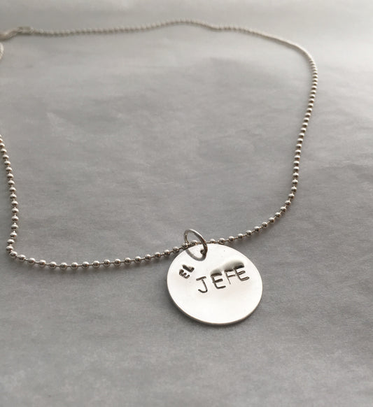 Handstamped El Jefe Pendant Necklace with Bead Chain