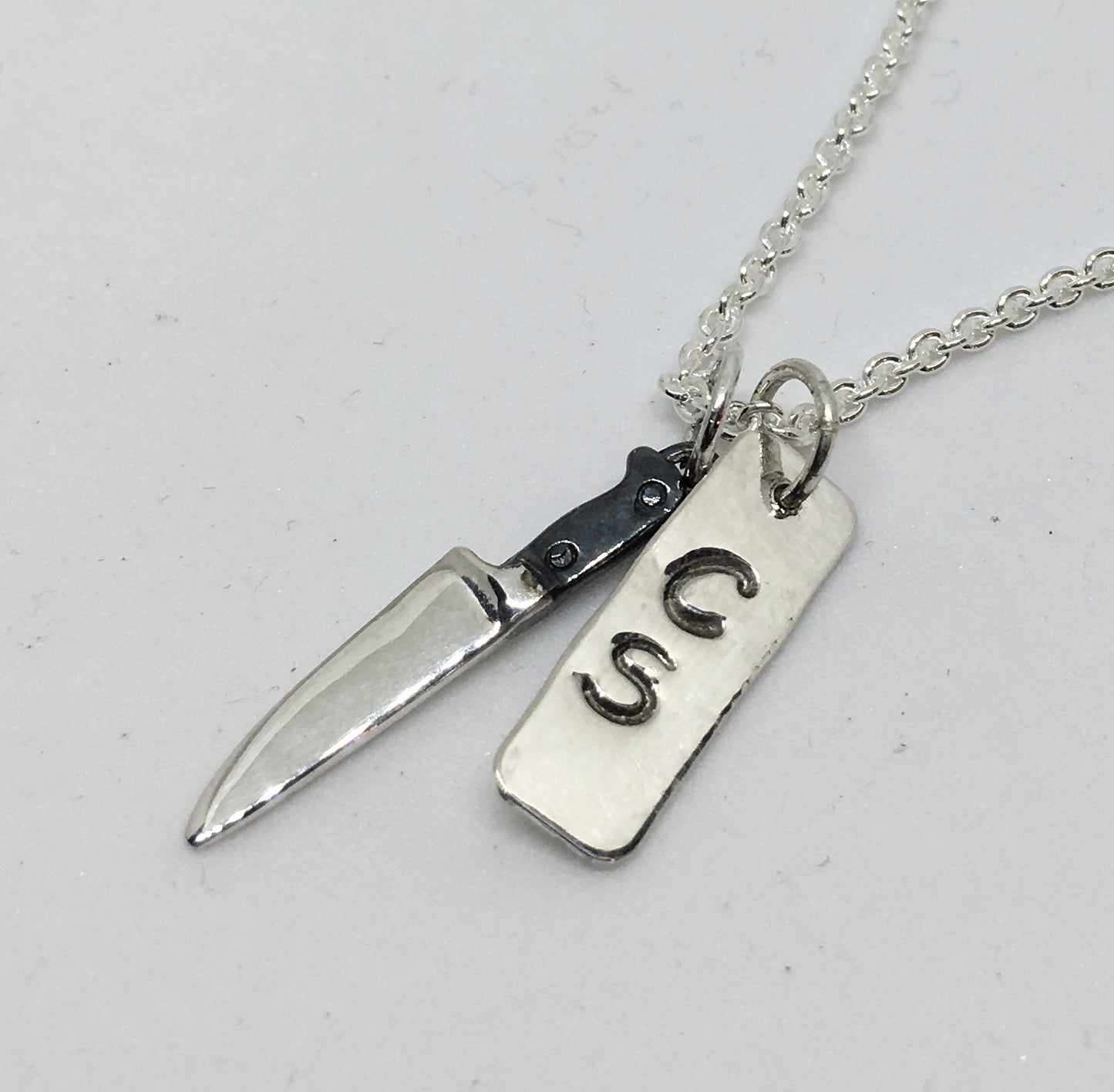 Personalized Chef Knife Pendant Necklace with Initials