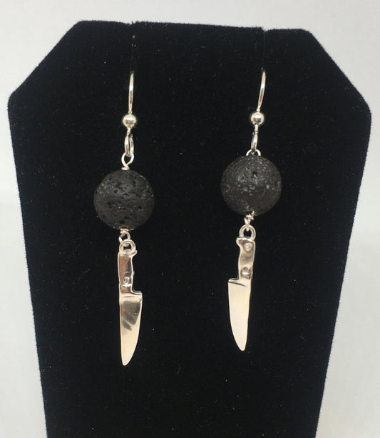 Sterling Silver Chef Knife Earrings with Lava
