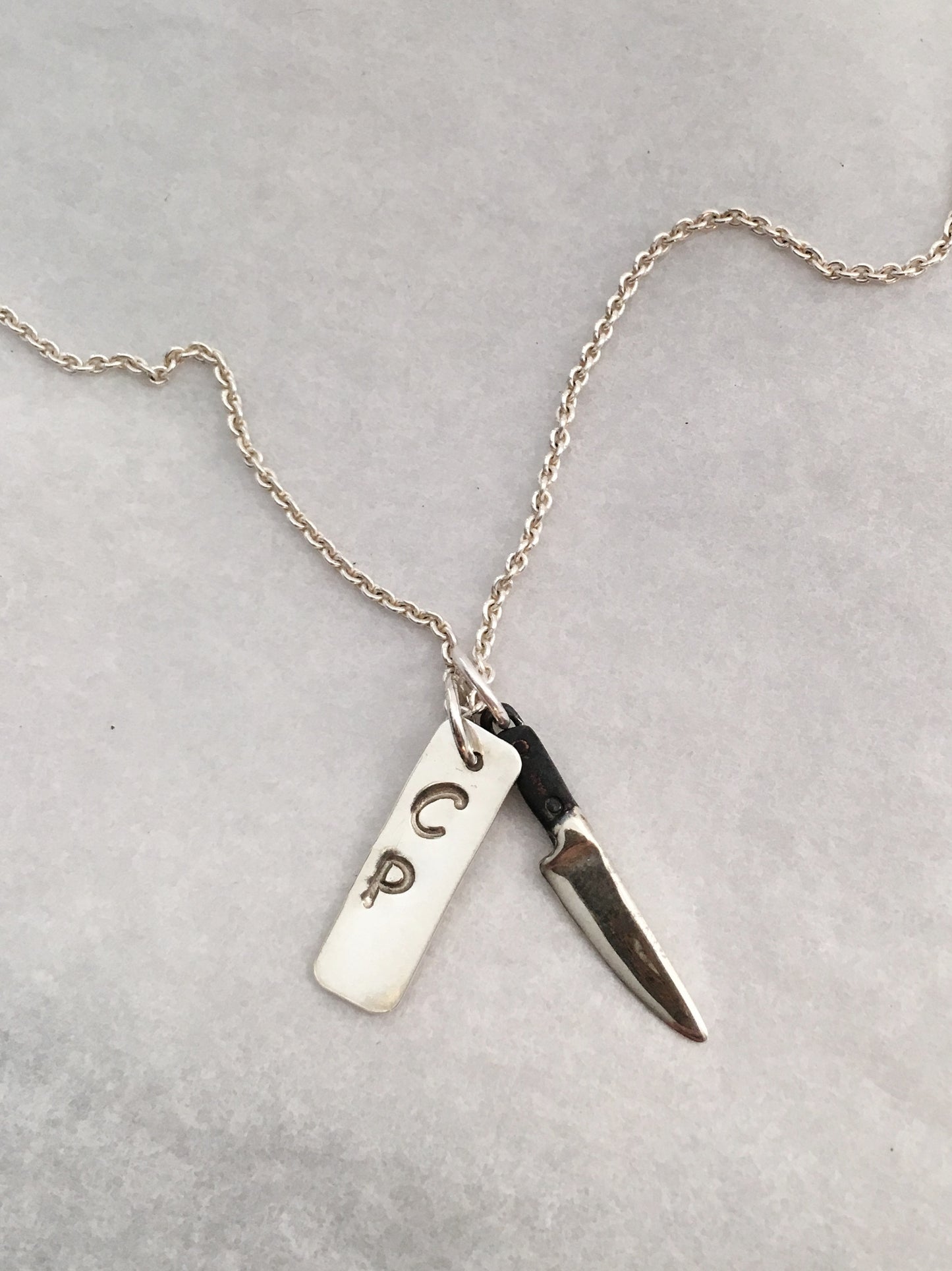 Personalized Chef Knife Pendant Necklace with Initials