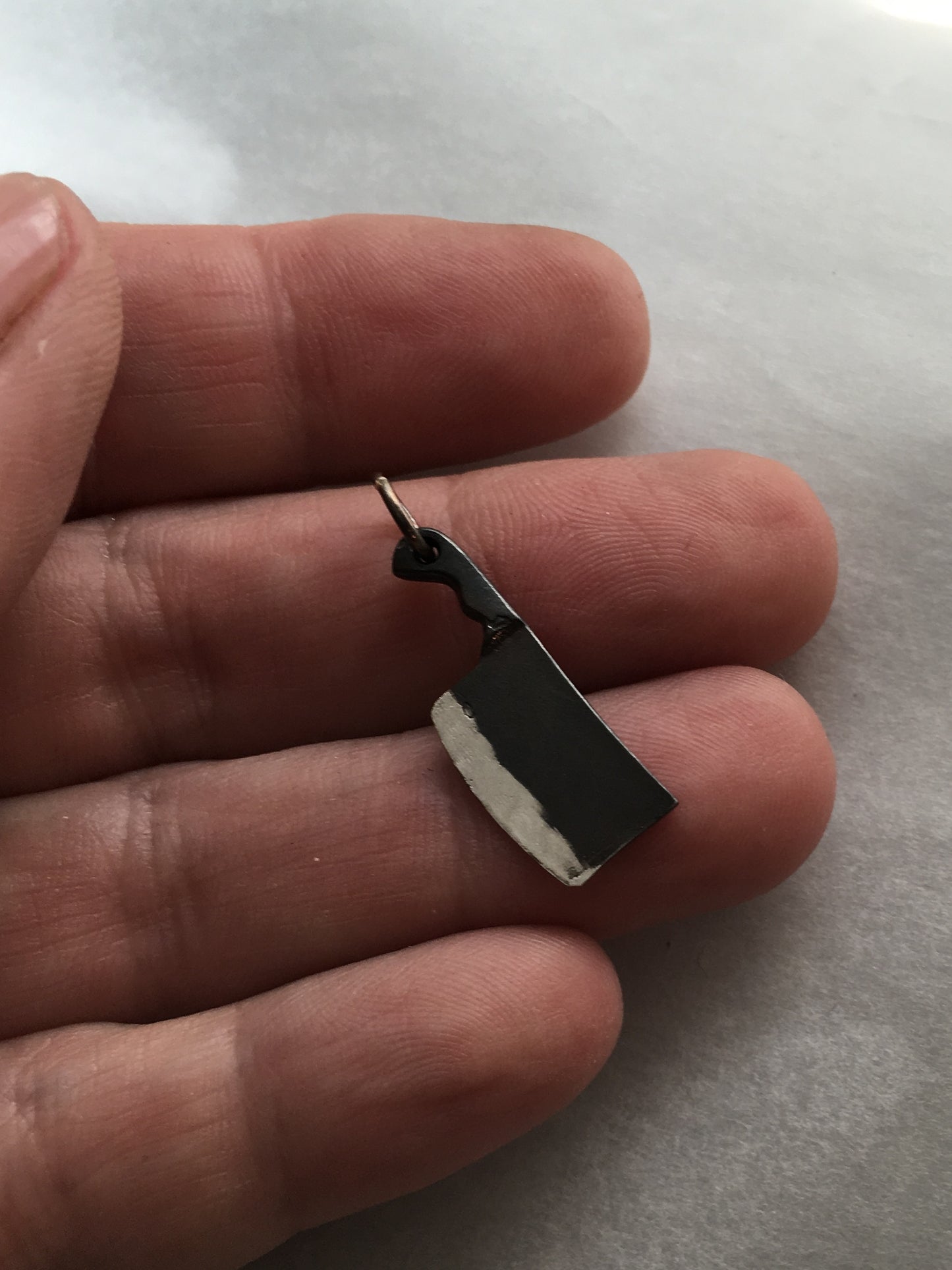 Chef Black Cleaver Knife Pendant Necklace with Black Silver Chain