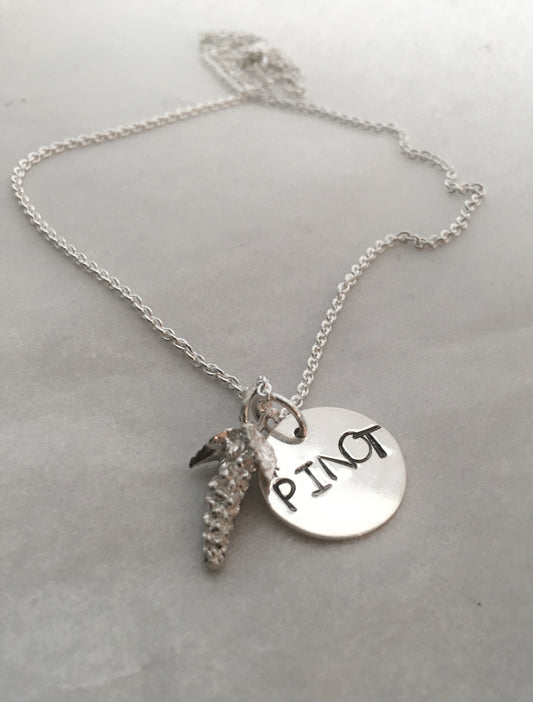 Hand Stamped Pinot Red Wine Charm in Sterling Silver