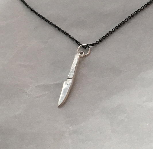 Japanese Sushi Knife Necklace in Sterling Silver with Black Silver Chain
