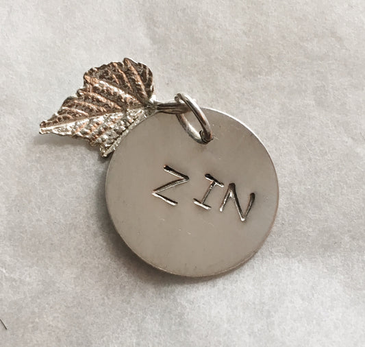 Sterling Silver Zinfandel Wine Charm with Grape Leaf
