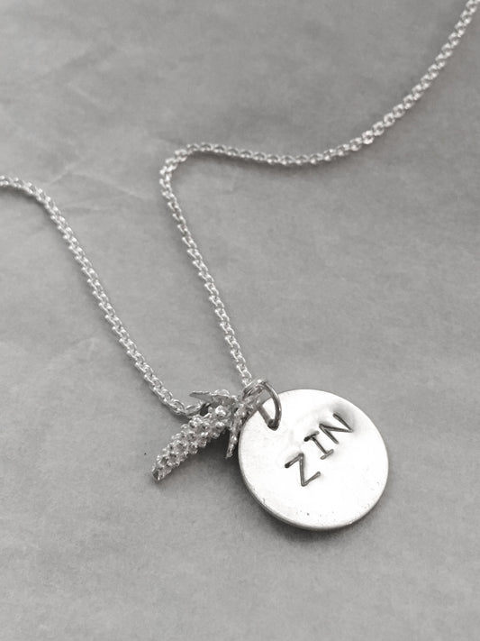 Silver Handstamped Zinfandel Wine Necklace