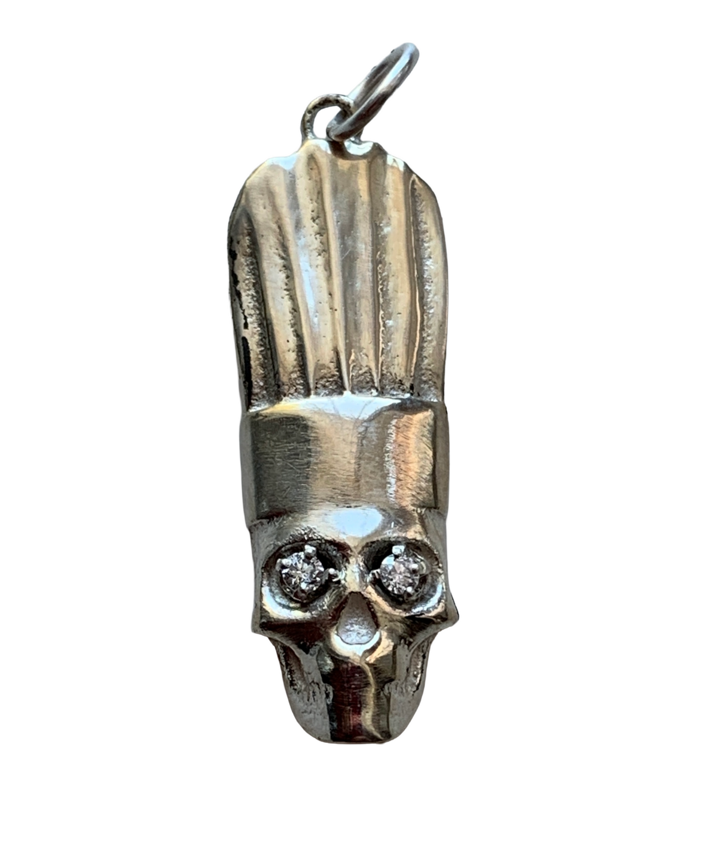 Chef Skull Charm in Sterling Silver with Lab Created Diamond Eyes