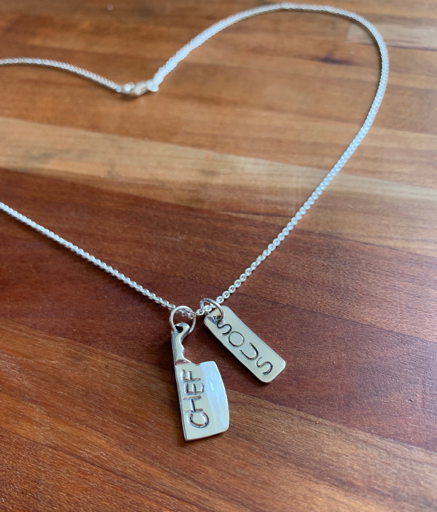 Hand Stamped Sous Chef Knife and Dog Tag Pendant Necklace