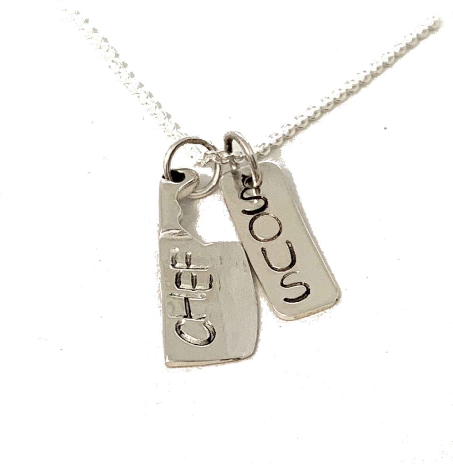 Hand Stamped Sous Chef Knife and Dog Tag Pendant Necklace