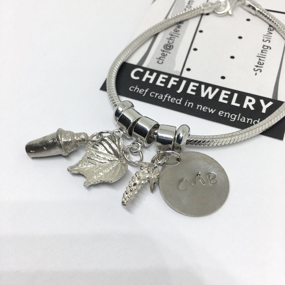 silver european style charm bracelet for wine lover