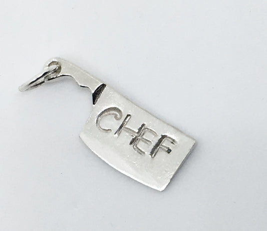 Hand Stamped Chef Cleaver Charm in Sterling Silver