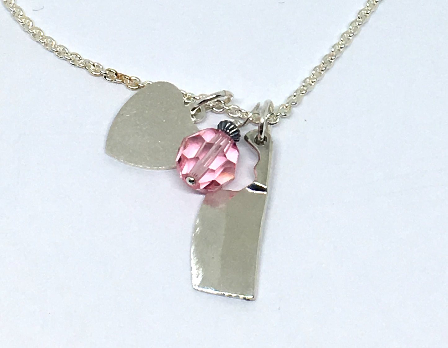 Personalized Chef Cleaver Cluster Necklace with Initials and Pink Swarovski Crystal