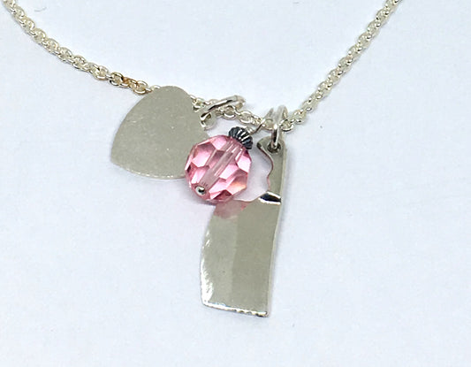 Personalized Chef Cleaver Cluster Necklace with Initials and Pink Swarovski Crystal