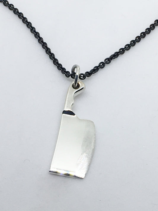 Chef Cleaver Pendant Necklace with Black Silver Chain