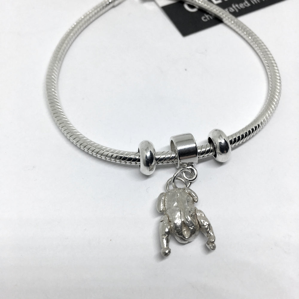 Sterling Silver Duck European Style Charm Bracelet with Snake Chain