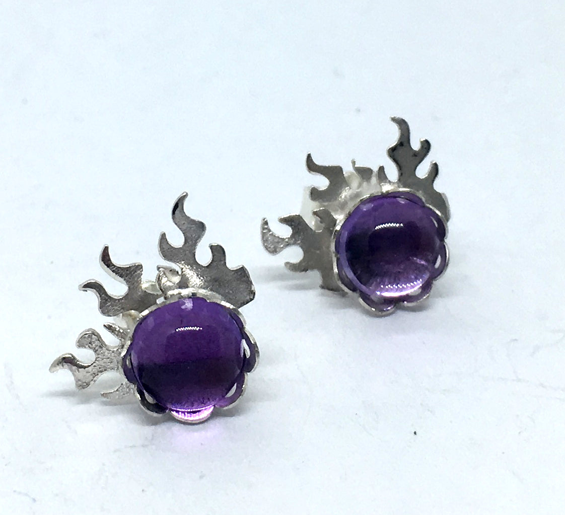 Fire Earrings with Amethyst in Sterling Silver