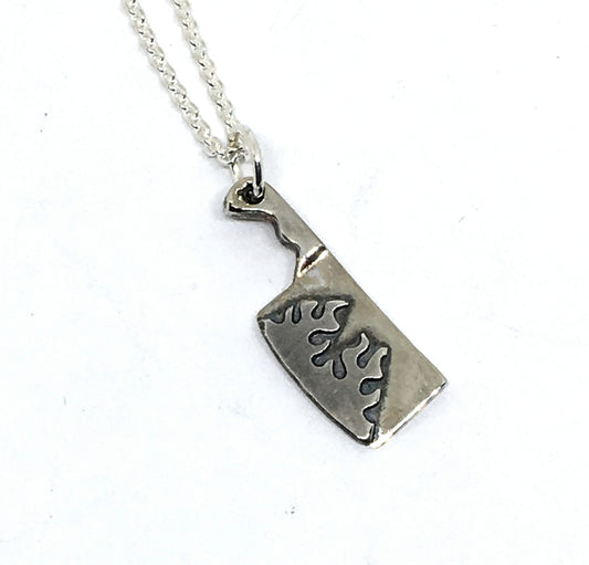 ChefJewelry Sterling Silver Cleaver Necklace with Flames