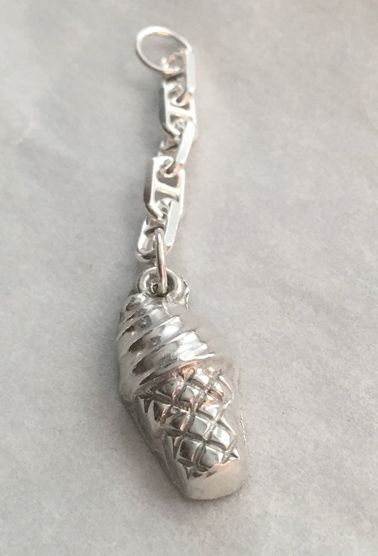 Ice Cream Cone Key Chain Charm in Sterling Silver