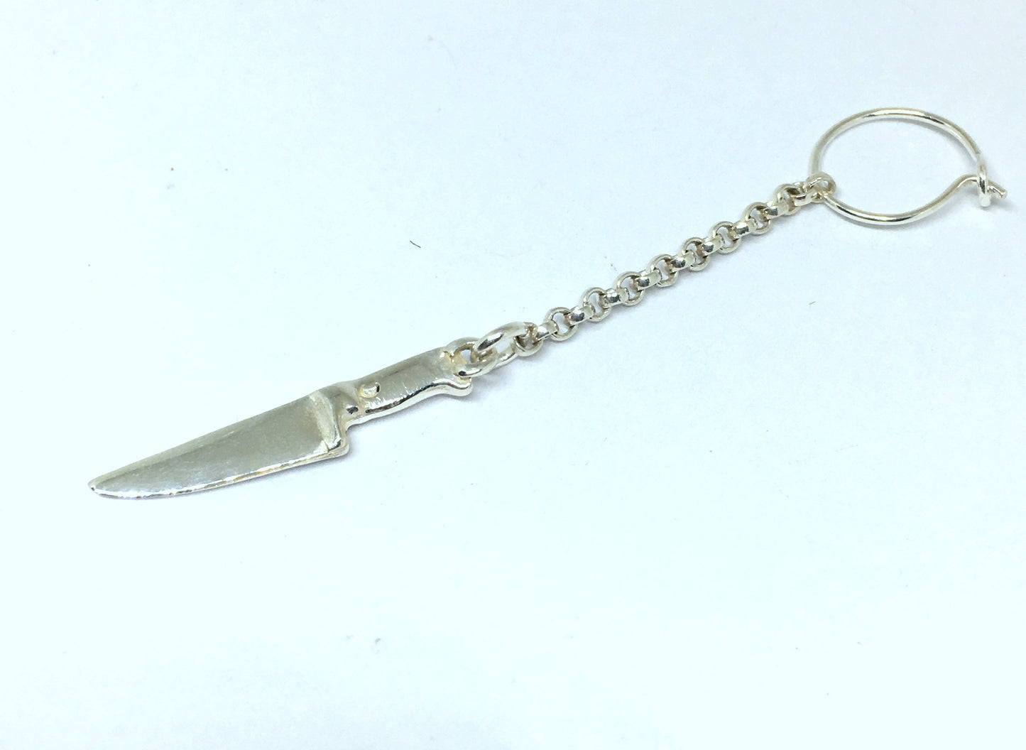Single Long Chain Chef Knife Hoop Earring in Sterling Silver