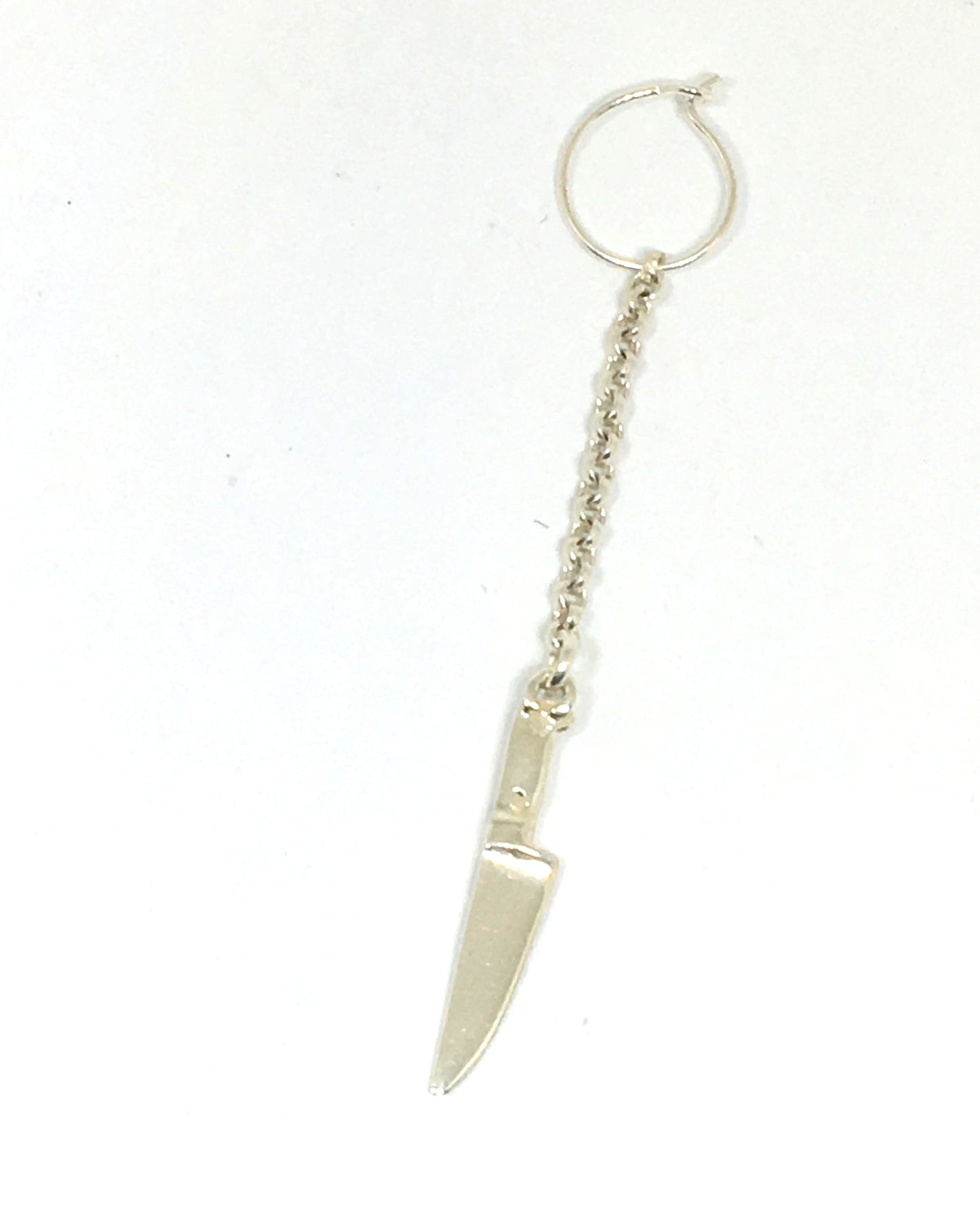Sterling Silver Hoop Earring with Chef Knife on a chain