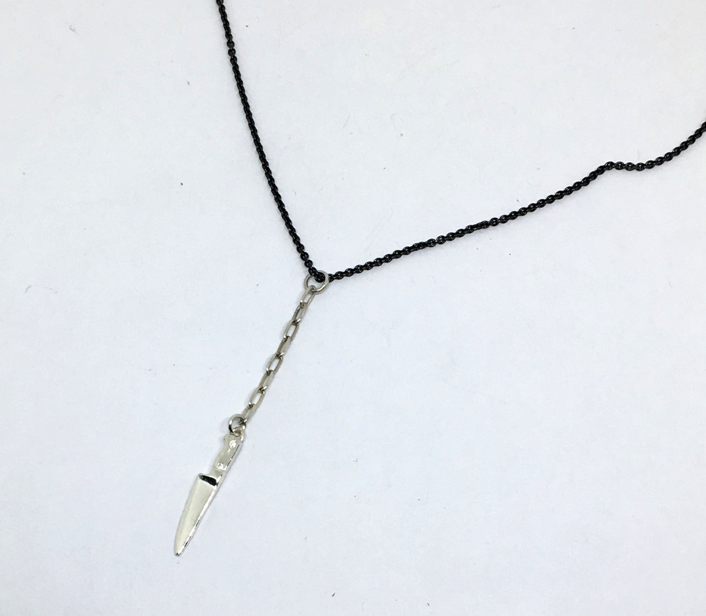 Black Sterling Silver Chef Knife Y Necklace